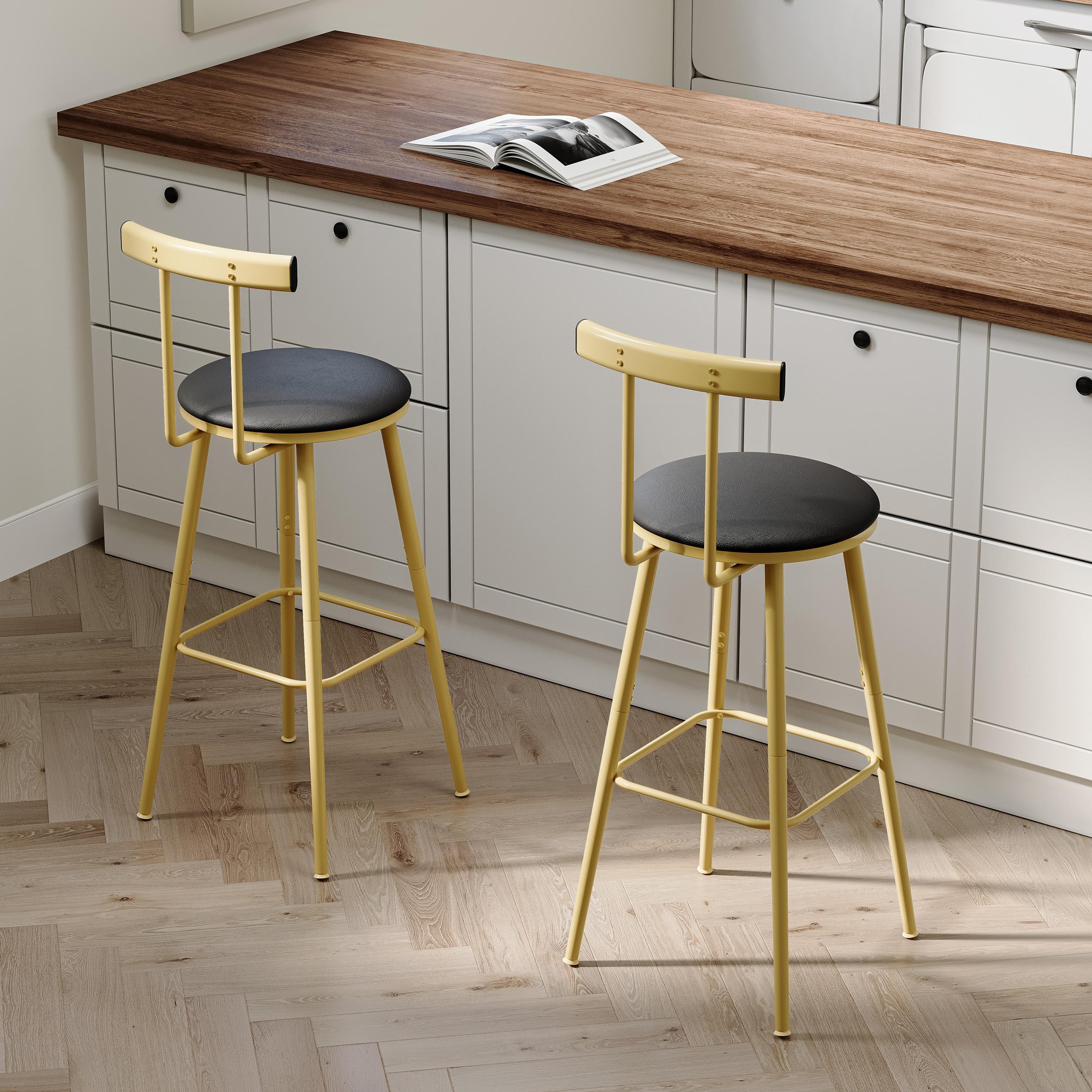 Bar Stools Set of 2 with Backrest & Footrest