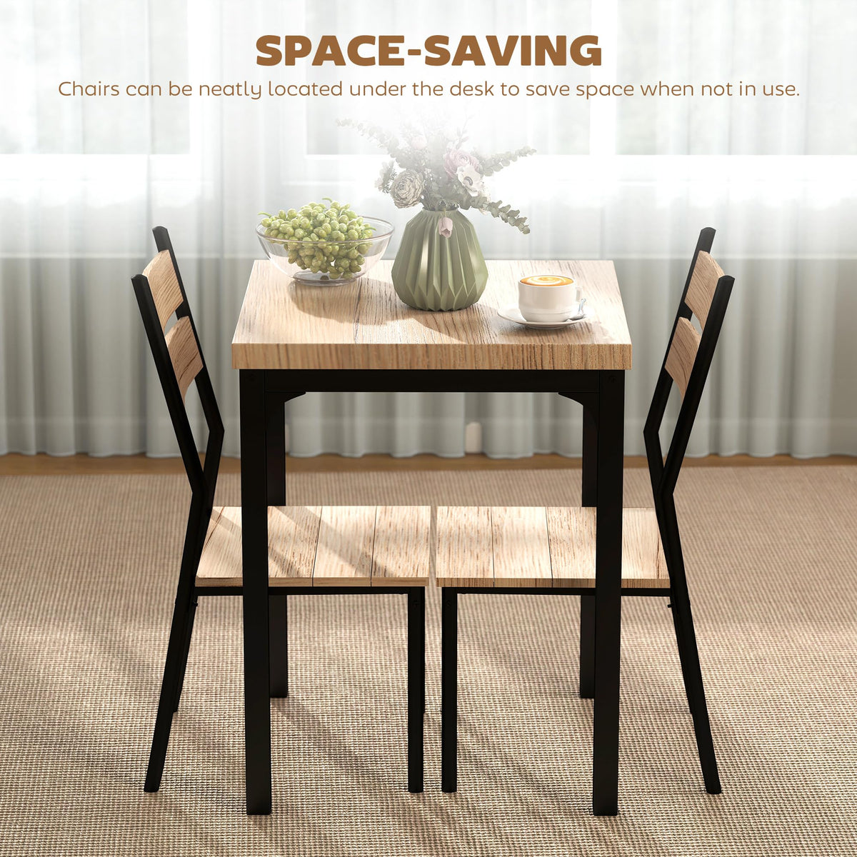 HOMCOM Dining Table Set for 2, Dining Room Set, 3 Piece, Light Wood Grain