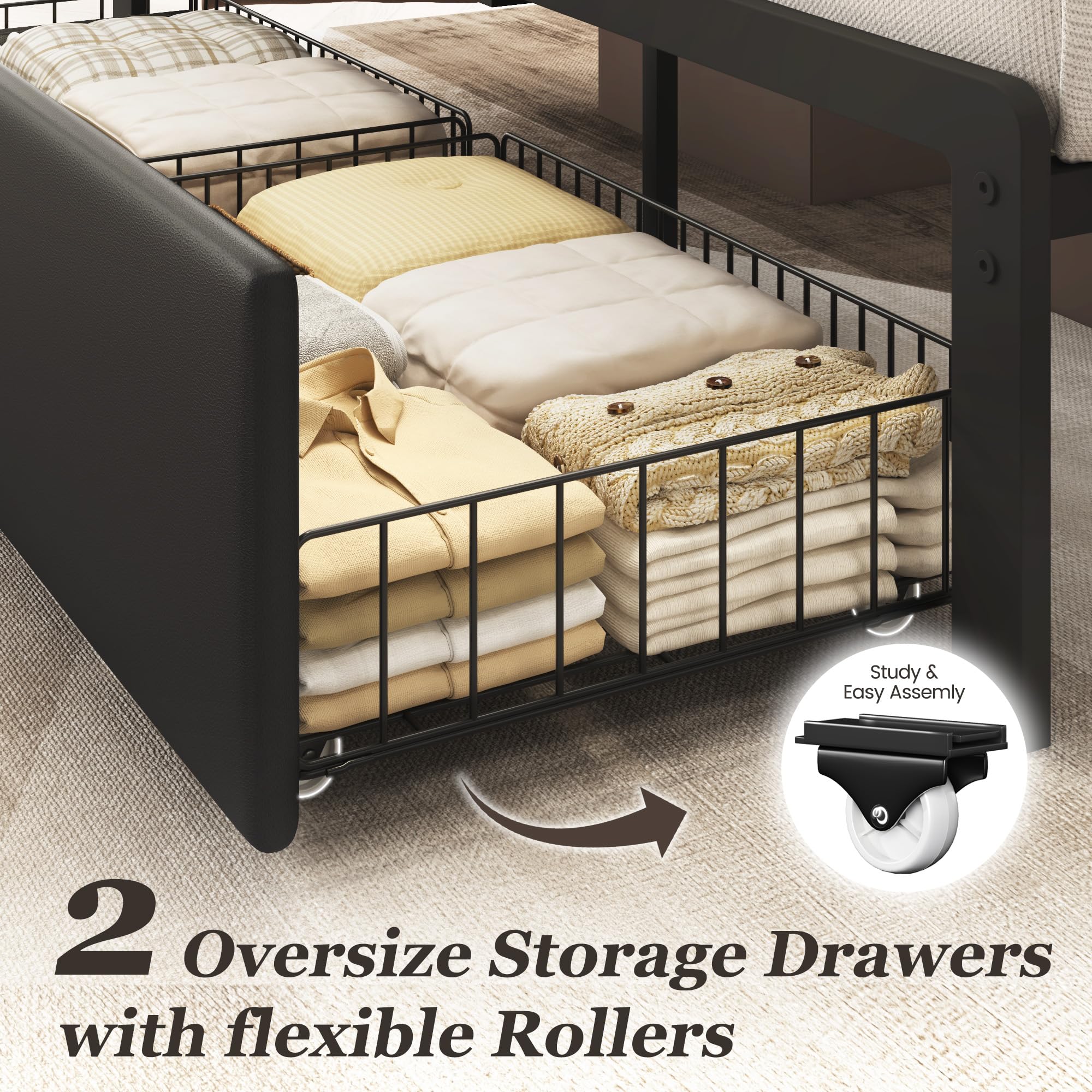 Queen Bed Frame with Storage Drawers & Charging Station