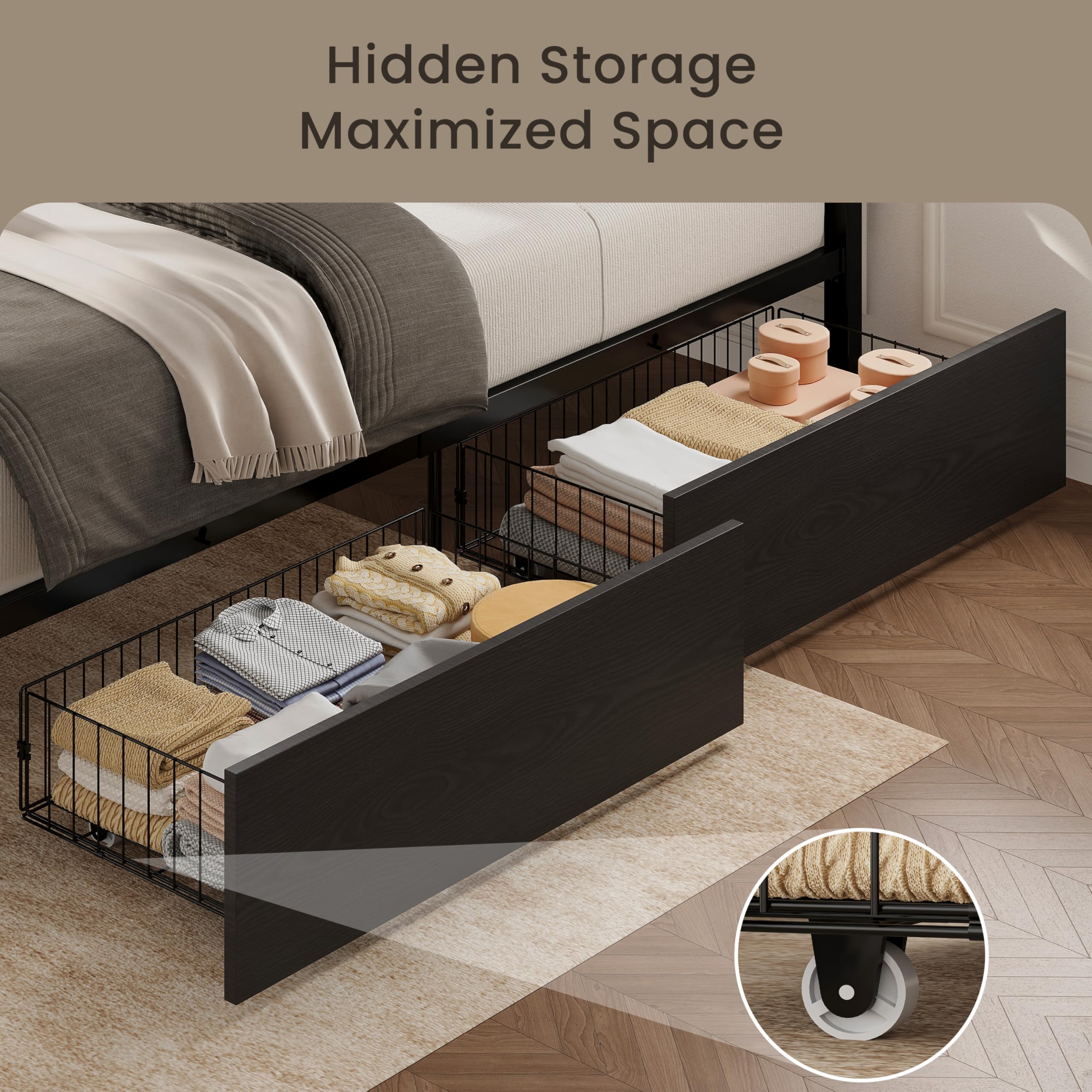 Twin Bed Frame with Storage Drawers, RGB Lighting & Charging Station