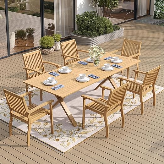 Acacia Wood 9-Piece Extendable Outdoor Dining Set