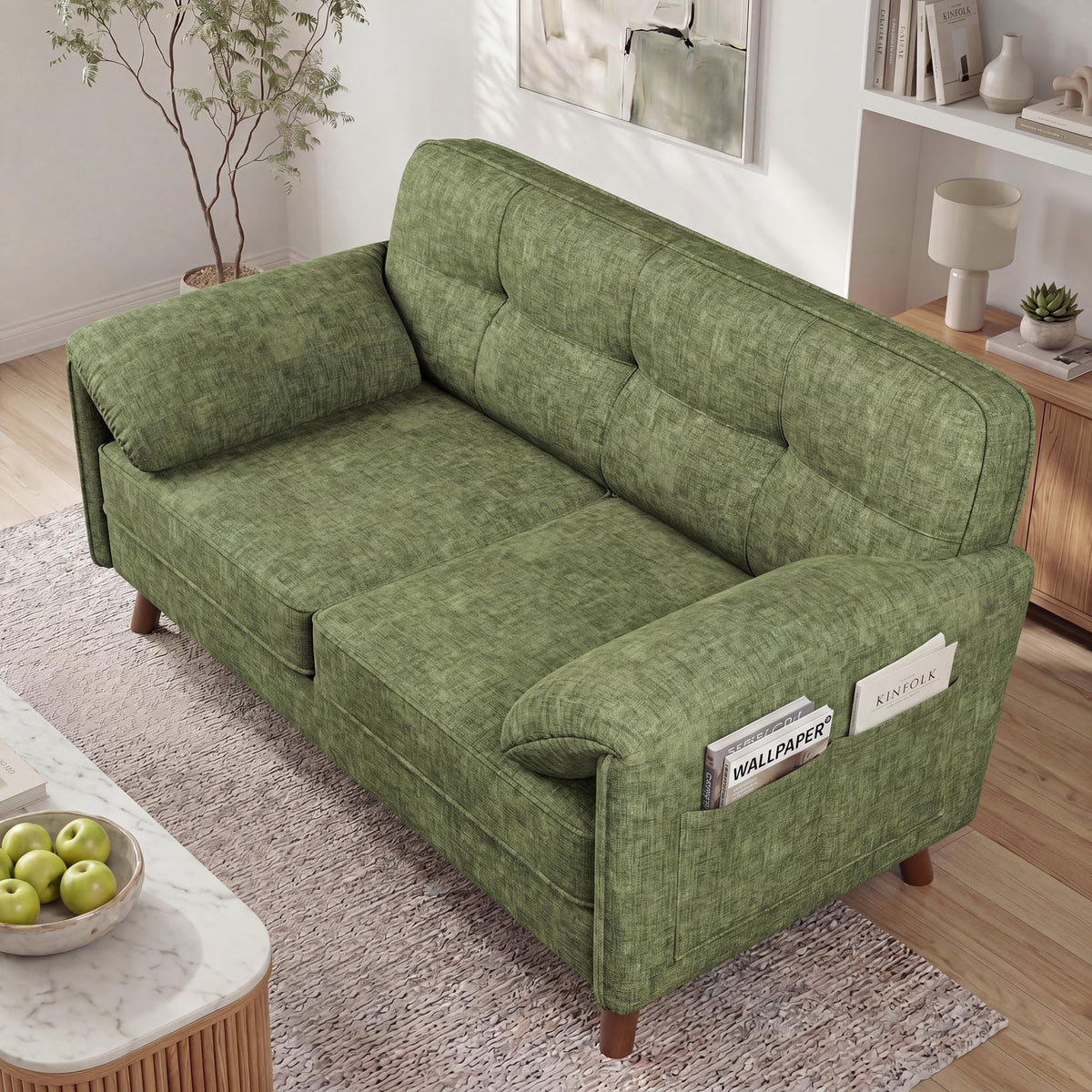 Chenille Loveseat with Storage Pockets