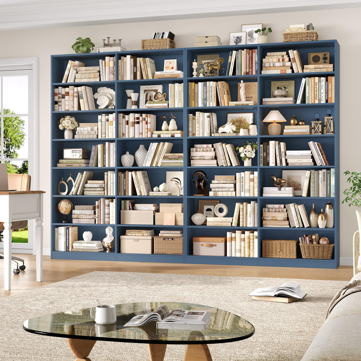 FACBOTALL 83.7" Tall Bookshelf and Bookcase, 7-Tier Double Bookshelves Blue