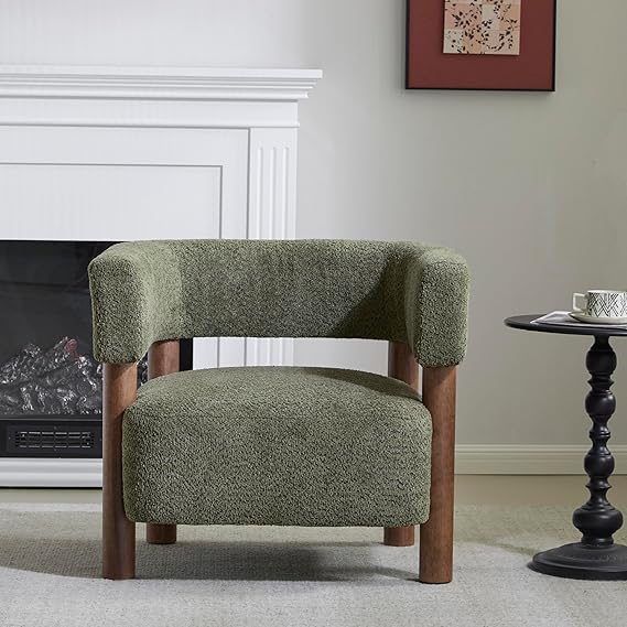 Low Profile Accent Chair with Boucle Fabric Cushion
