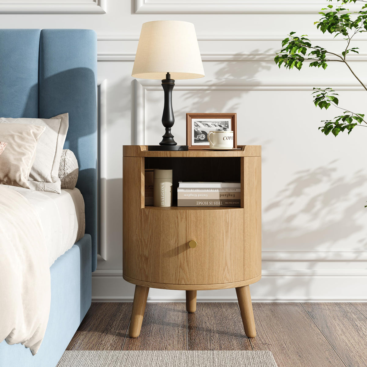 Nightstand, Night Stand Set of 2 with 2 Drawers & Open Shelf,Side Table