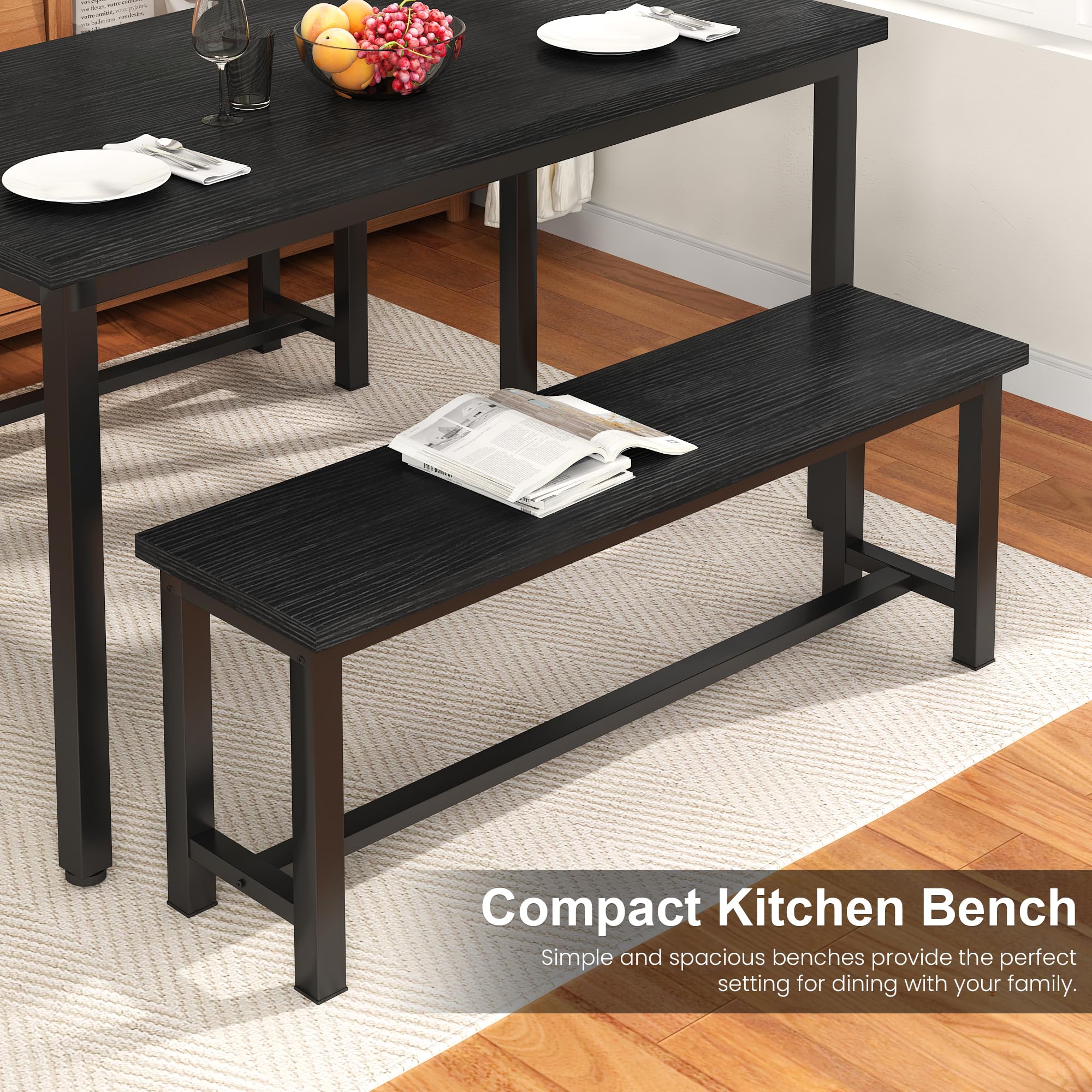 DKLGG Dining Benches, 39 Inch Kitchen Bench, Pair of 2 for Living Room, Bedroom, Industrial Entryway Bench Dining Room Benches with Metal Legs, Durable and Stable