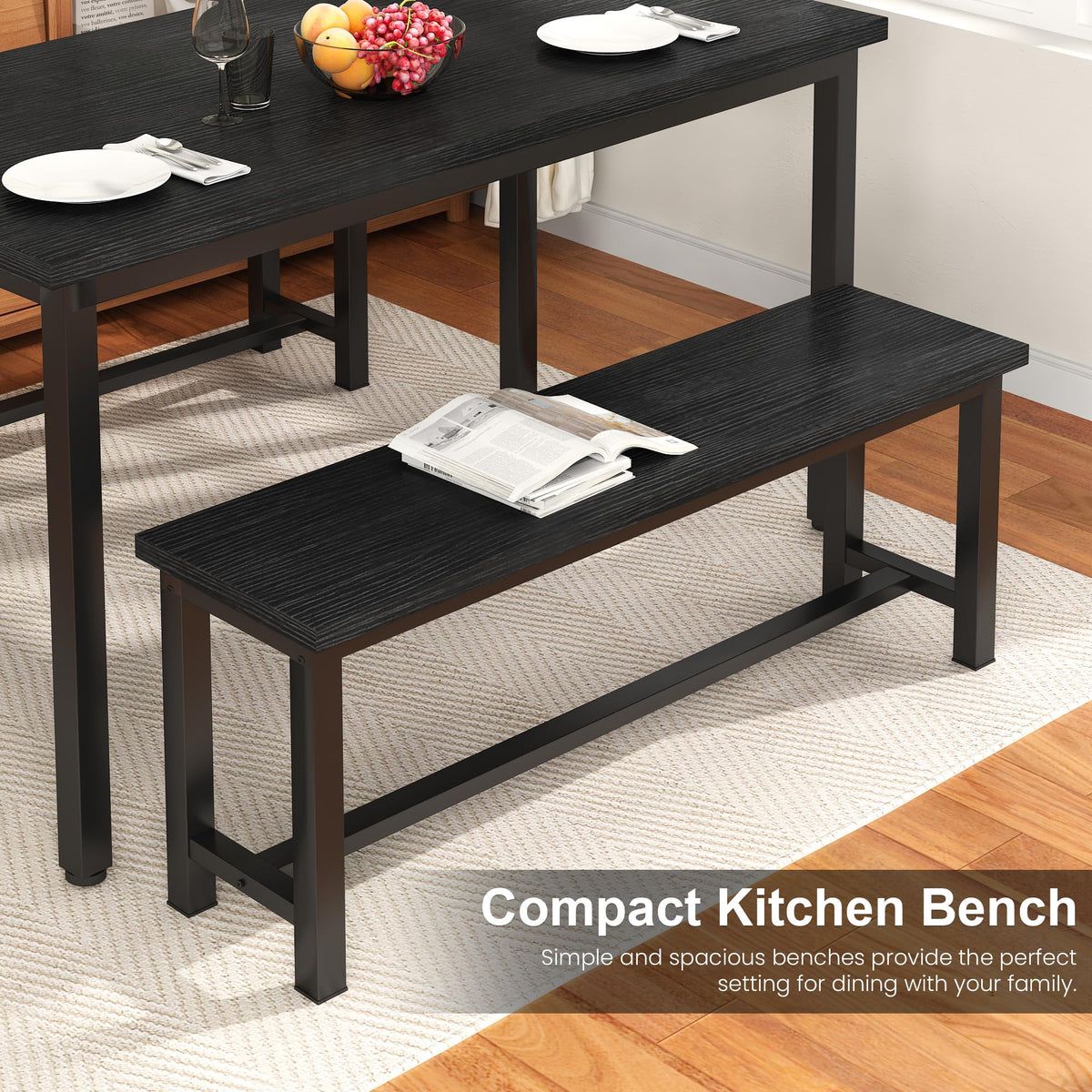 Rustic Black Dining Benches, Set of 2