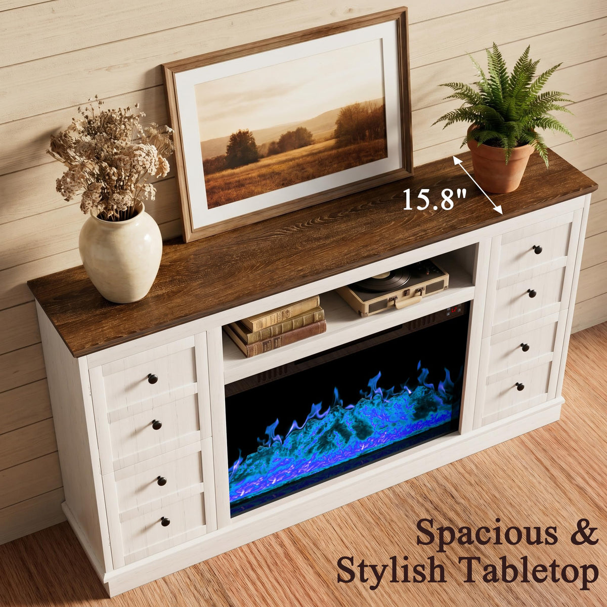 Leramaner 62" Farmhouse Fireplace TV Stand for up to 75" TV, White