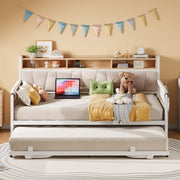 LIKIMIO Daybed with Trundle, Storage Headboard and Charging Station, White