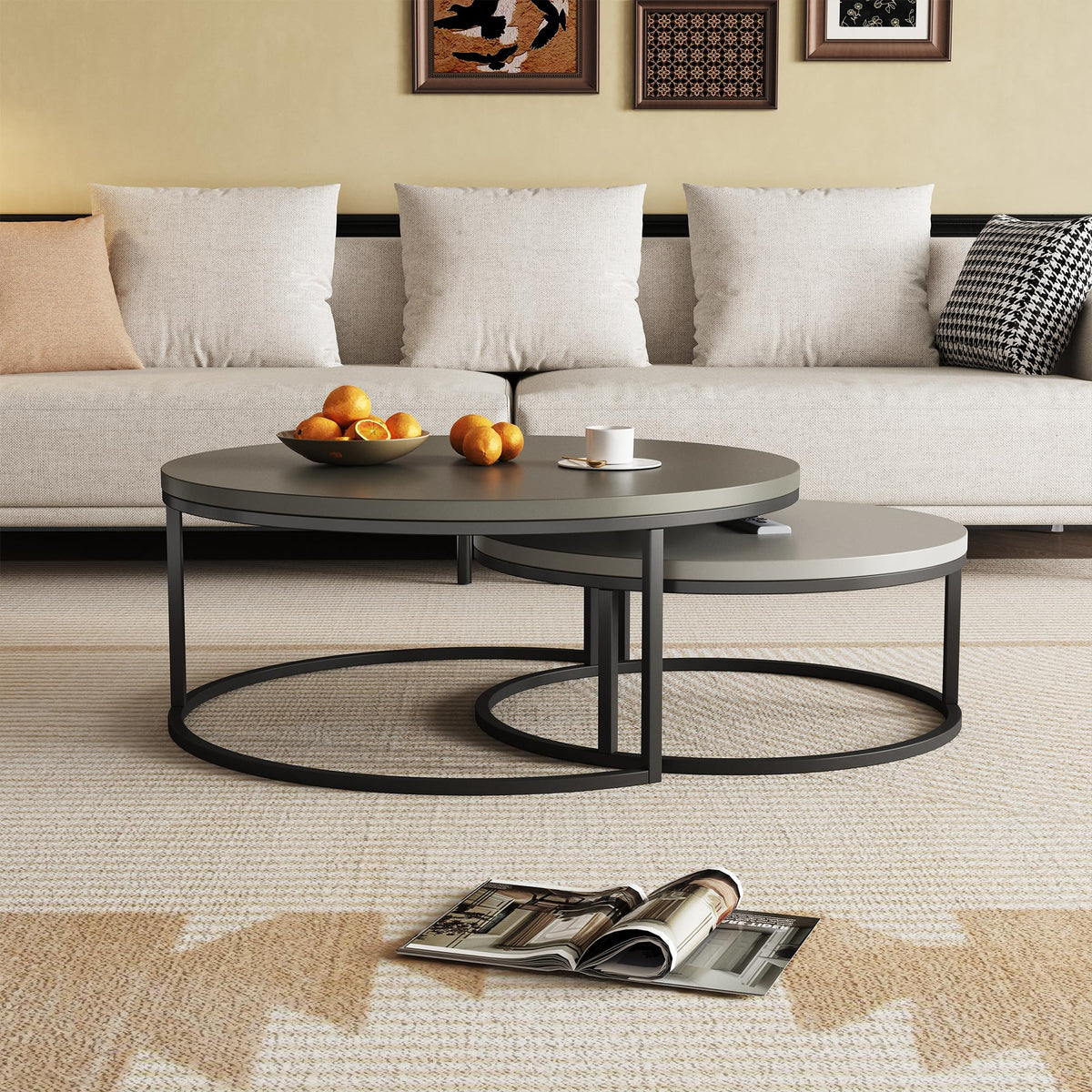 Round Nesting Coffee Tables, Set of 2