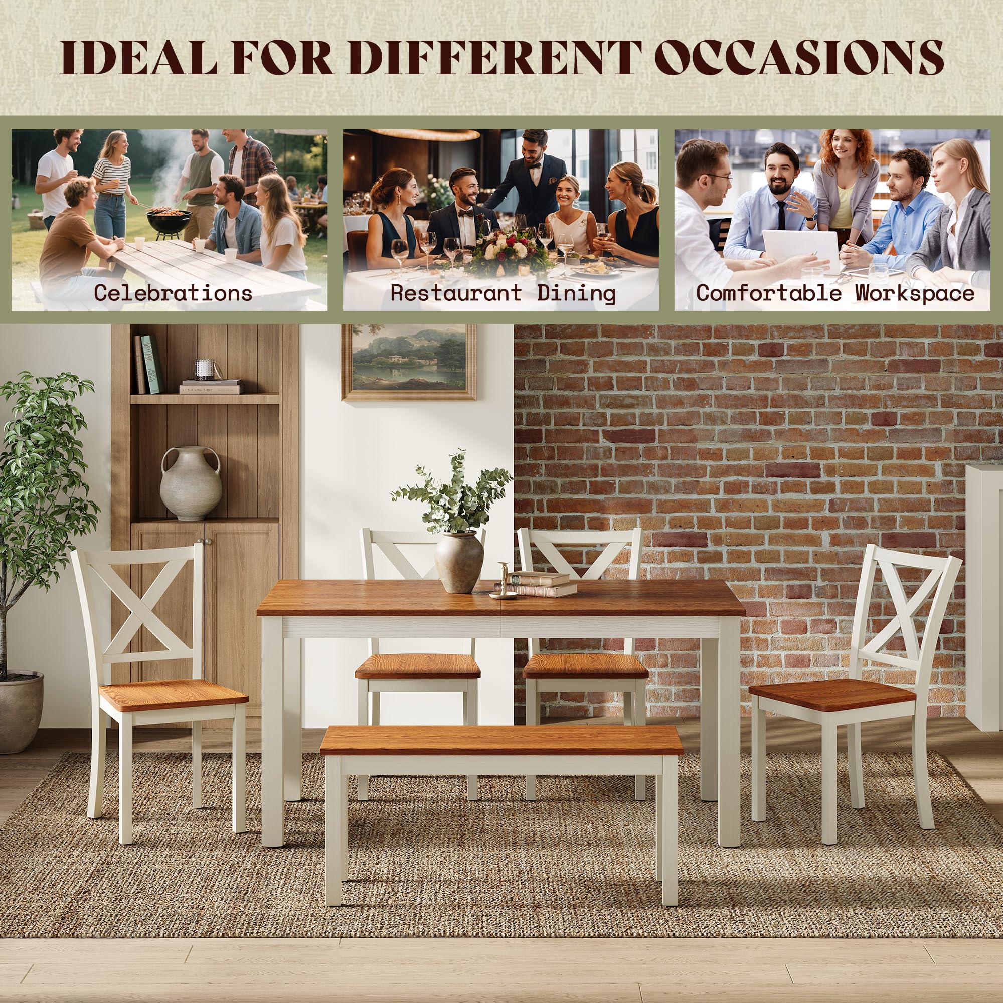 6-Piece Farmhouse Dining Table Set with Bench