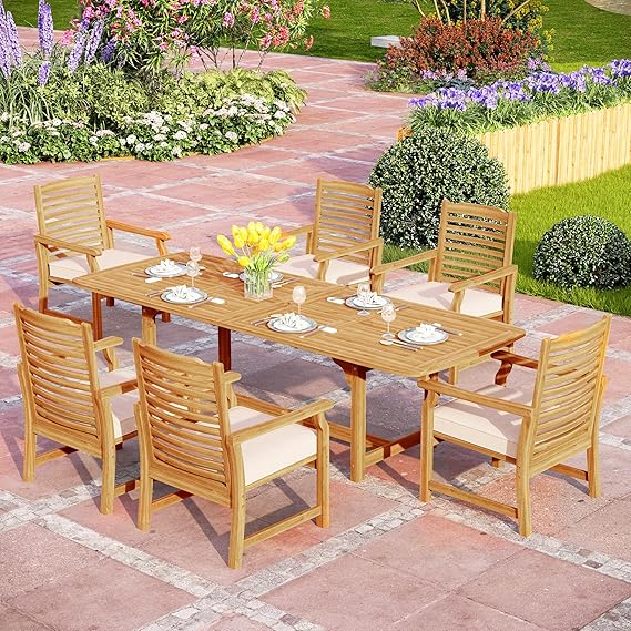 Acacia Wood Extendable Patio Dining Set