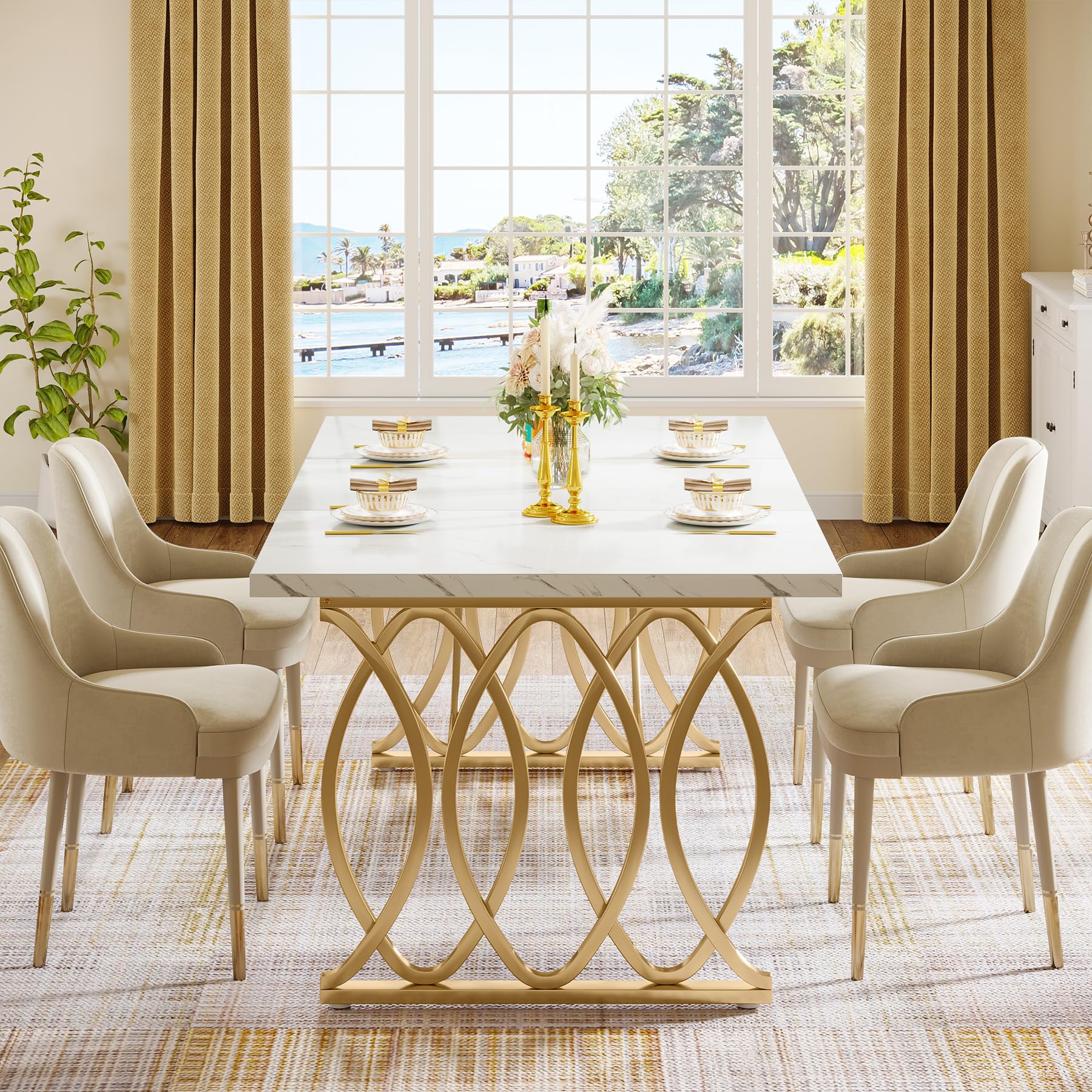 63" Marble Top Dining Table for 4-6