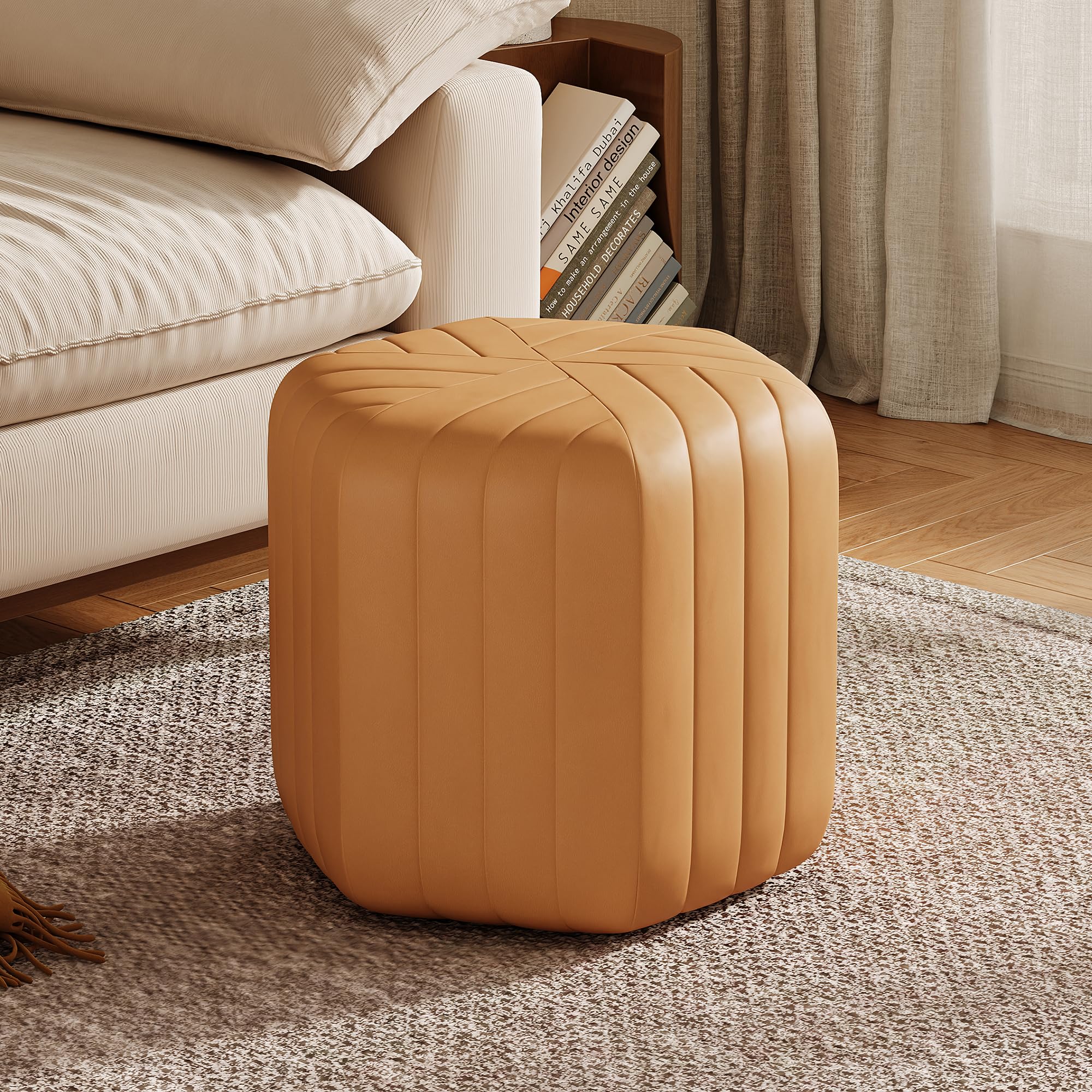 homary 18.5" Hexagonal Pouf Ottoman Upholstered, Velvet Footrest Rest Stools Modern Sofa Footrest Entryway Shoe Changing Stool, Low Coffee Table Footstool for Living Room/Bedroom/Entrway-Brown