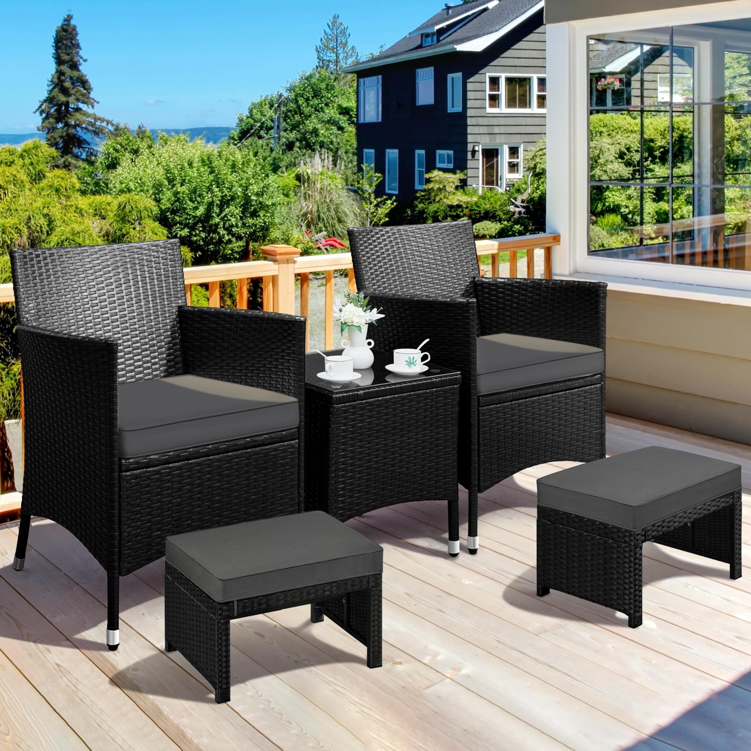 Outdoor Wicker Ottoman Set of 2