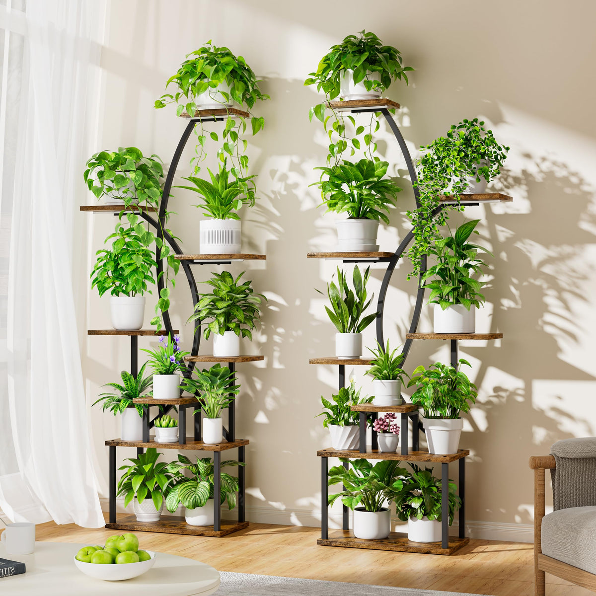 Indoor Plant Stands with Grow Lights, Set of 2