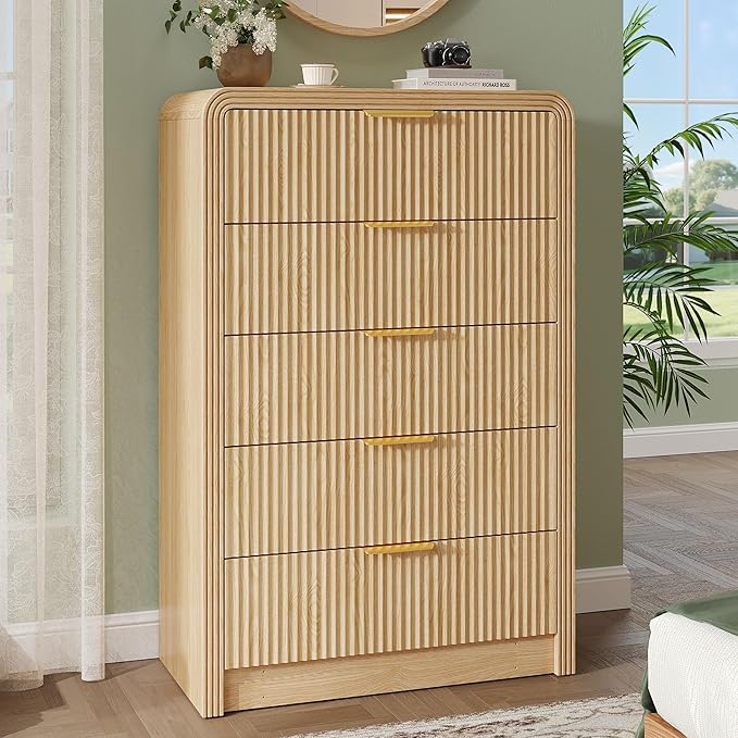 5-Drawer Fluted Dresser with Metal Handles