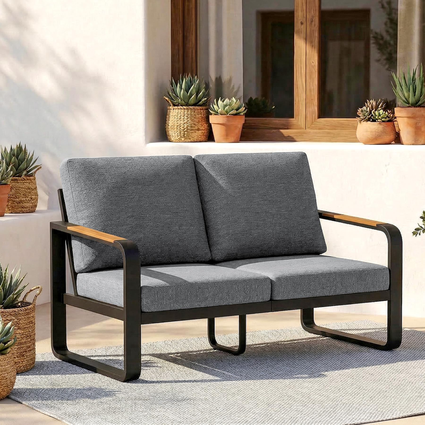 Outdoor Loveseat & 3-Seater Sofa Set with Cushions