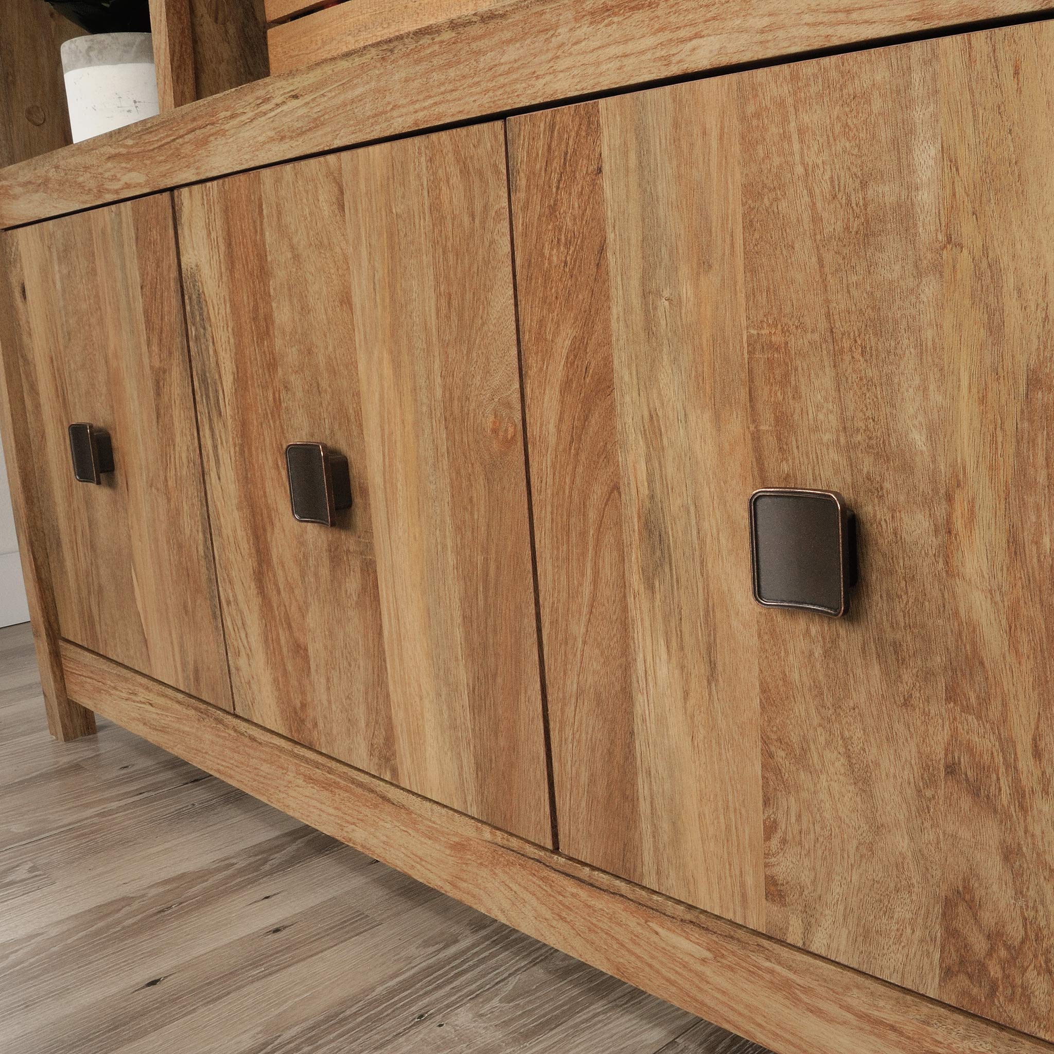 Sauder Cannery Bridge Bookcase Storage Wall, Storage Shelves with Drawers, in Sindoori Mango
