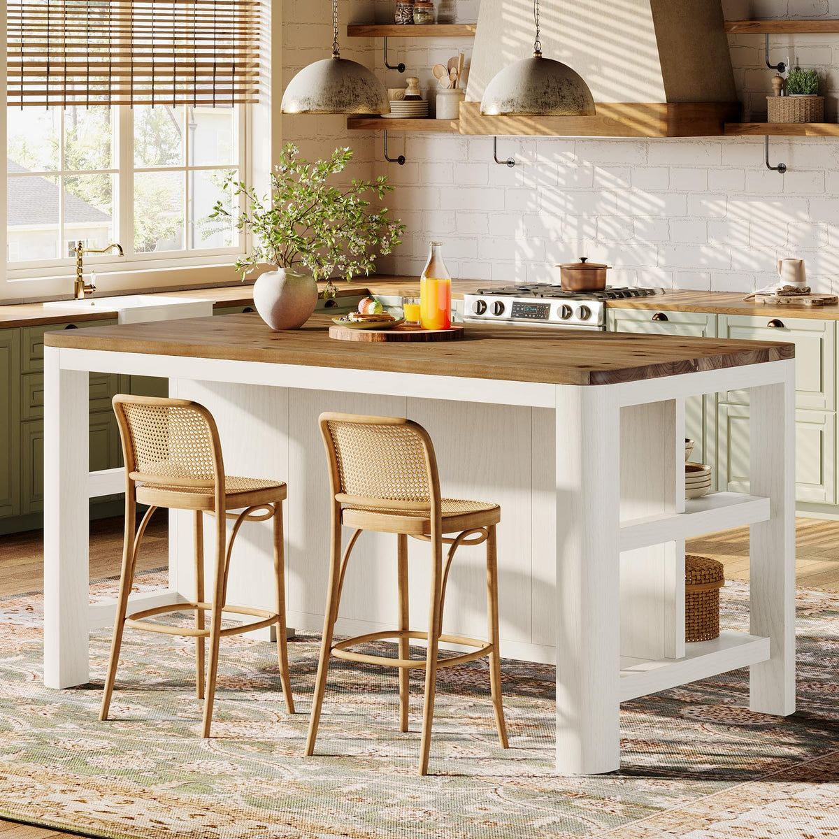 Solid Wood Kitchen Island with Shelves