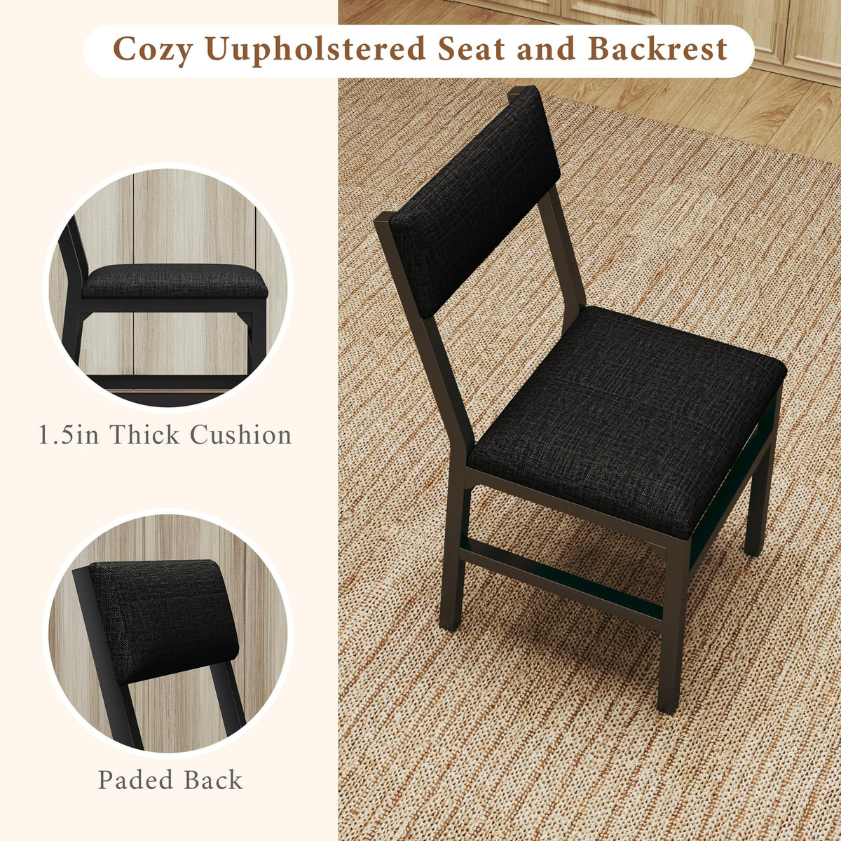7-Piece Dining Table Set for 4-6, Extendable Kitchen Table Cushion Chairs Set of 6 with 6 Chairs, Rectangle Dining Table with Metal Frame & MDF Board, Folding for Small Apartment Saving Space, Rustic