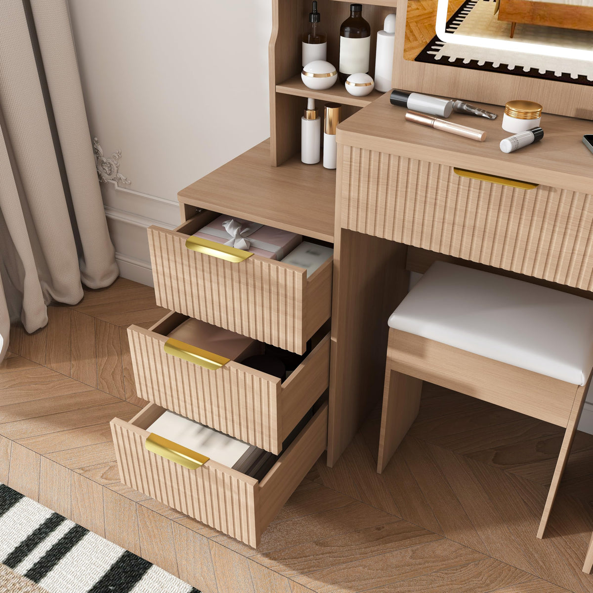 Makeup Vanity Desk with LED Lighted Mirror
