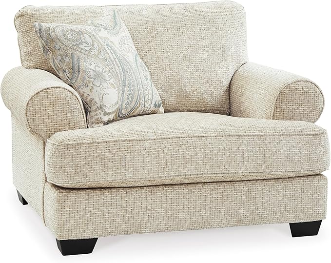 Chenille Loveseat with Rolled Arms, Reversible Cushions & Accent Pillows