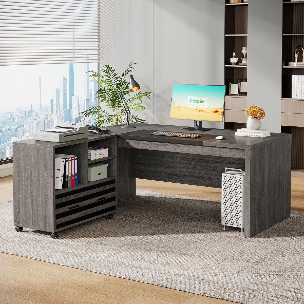 Tribesigns 62.2" L-Shaped Executive Desk with Mobile File Cabinet