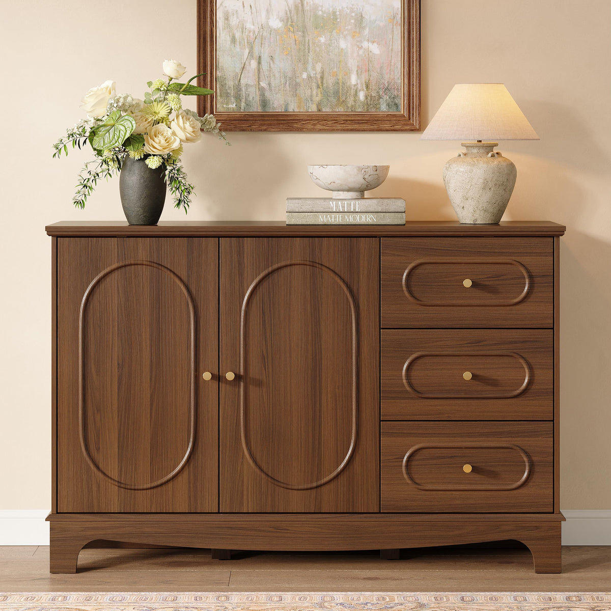 Sideboard Buffet Cabinet with Storage Drawers, Coffee Bar Cabinet, Walnut