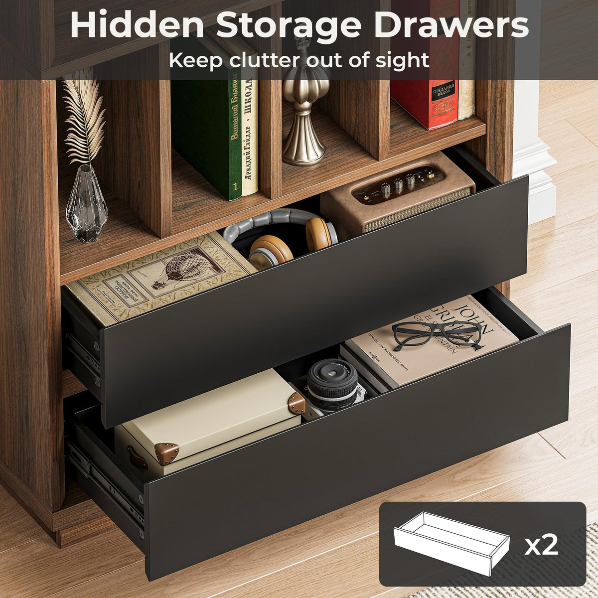 9-Cube Bookcase with Drawers
