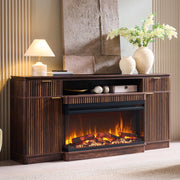 OKD 70'' Fireplace TV Stand with Storage, Fluted Media Console, Dark Walnut