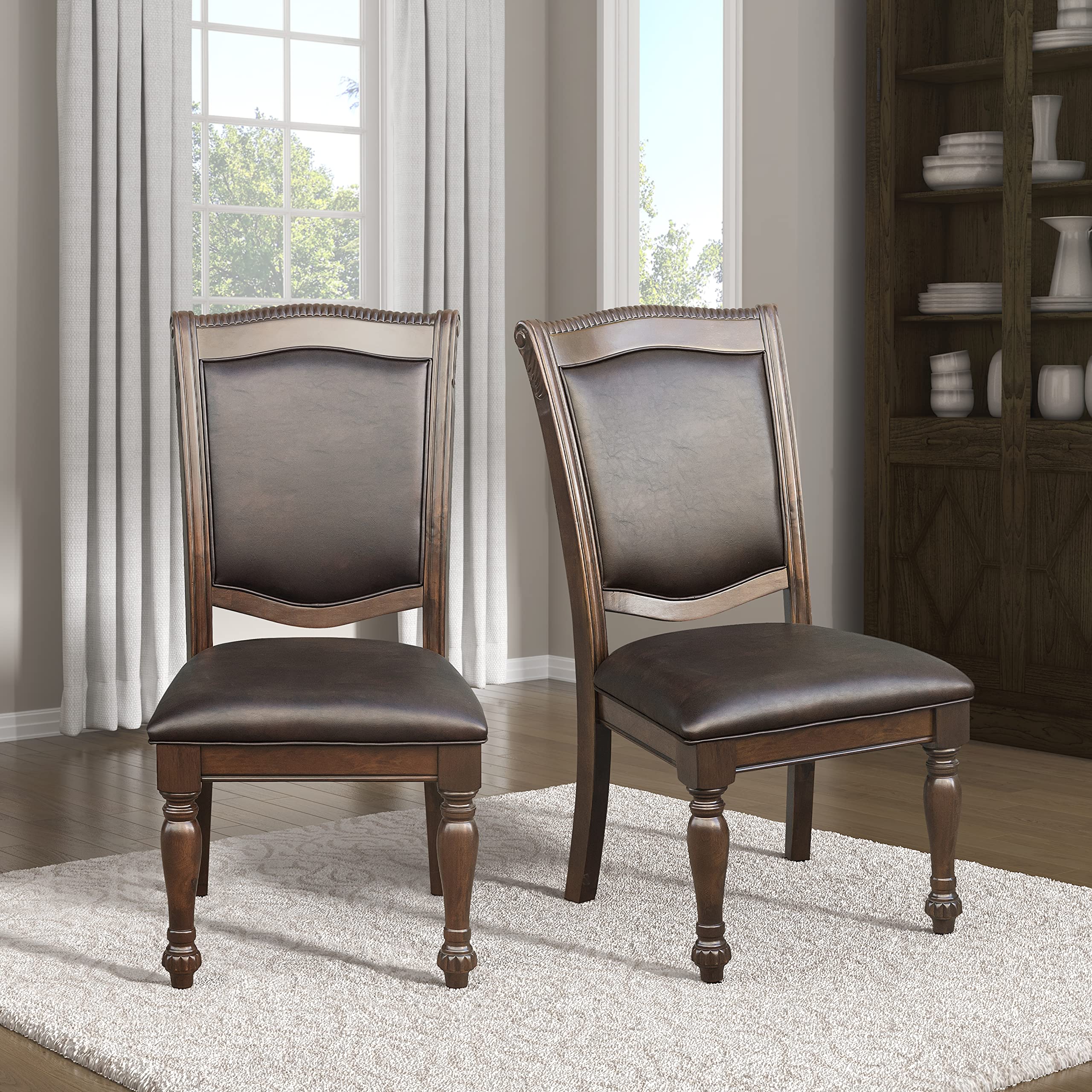 Traditional Dining Chairs, Set of 2 – Cherry Finish