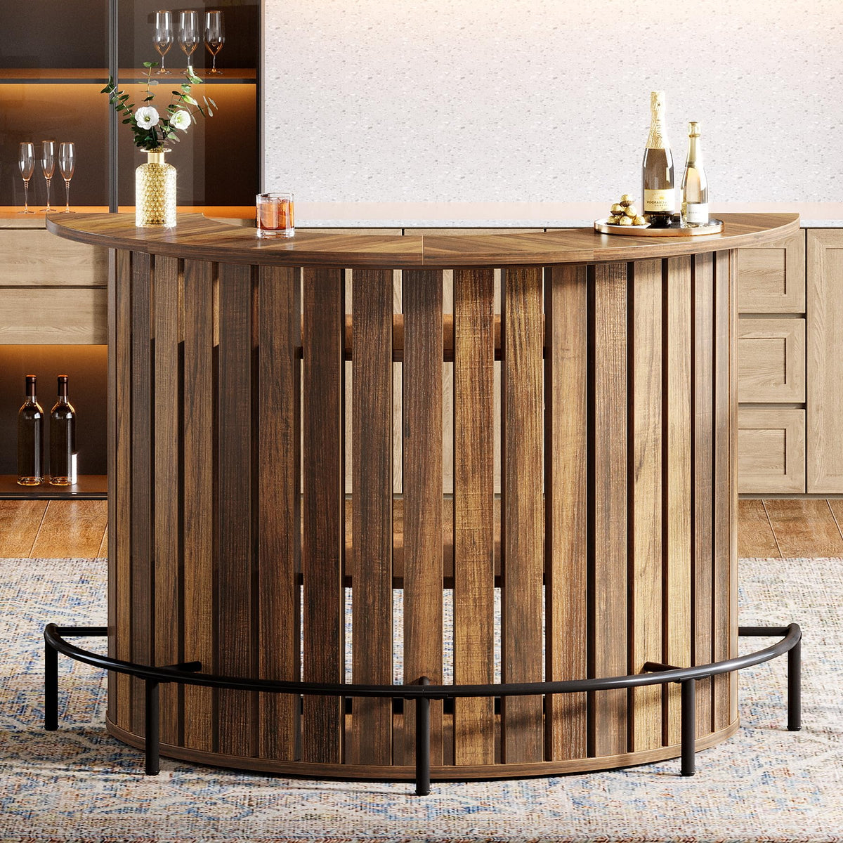 Arc-Shaped Bar Table with Storage