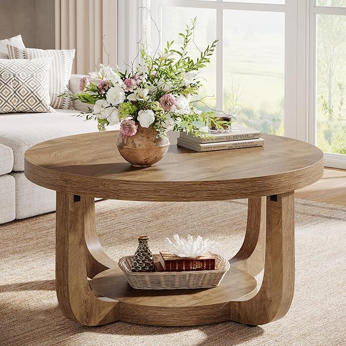 Round 2-Tier Coffee Table with Storage