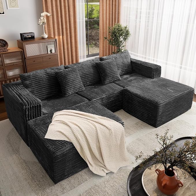 U-Shape Corduroy Modular Sectional Sofa