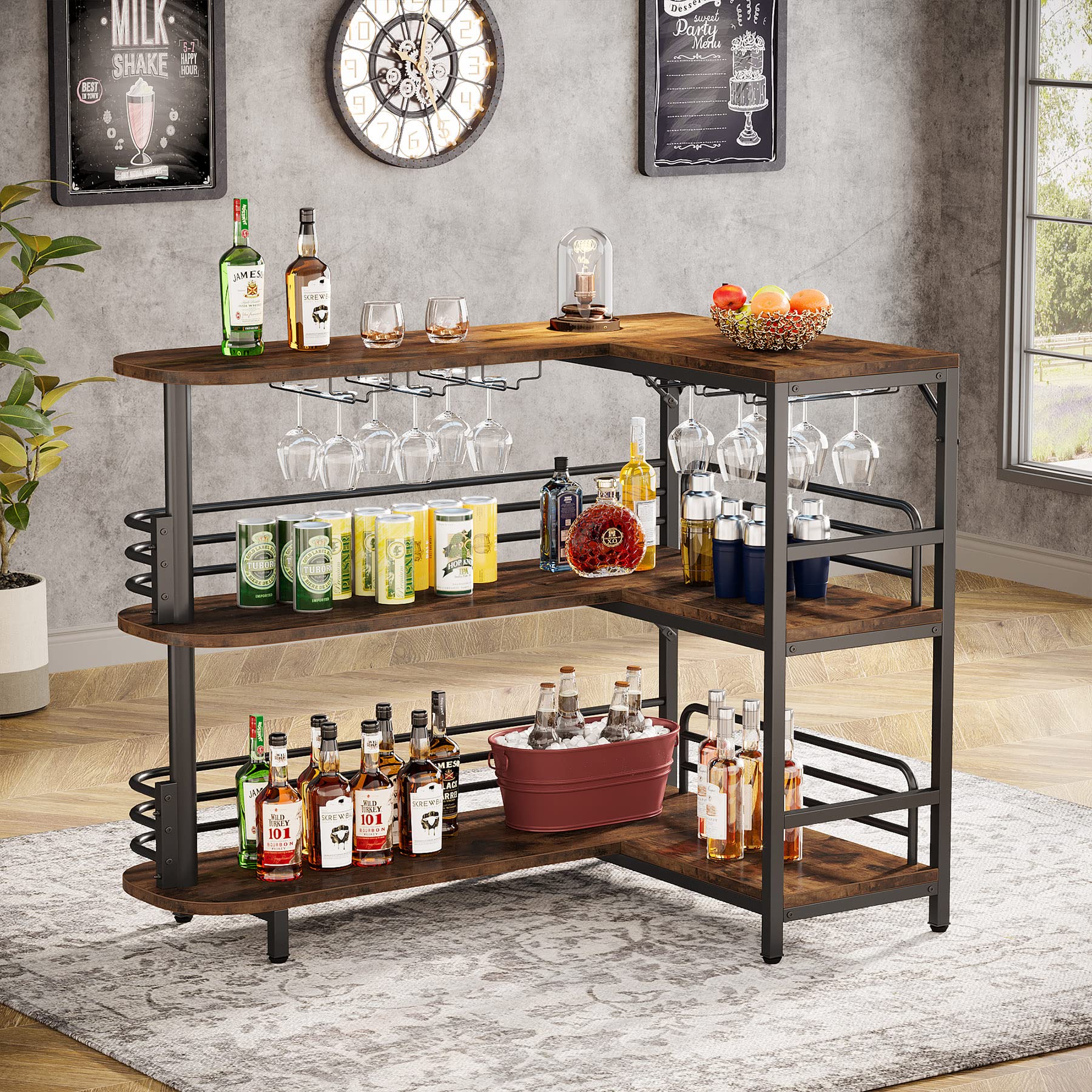 L-Shaped Home Bar Unit with Wine Storage