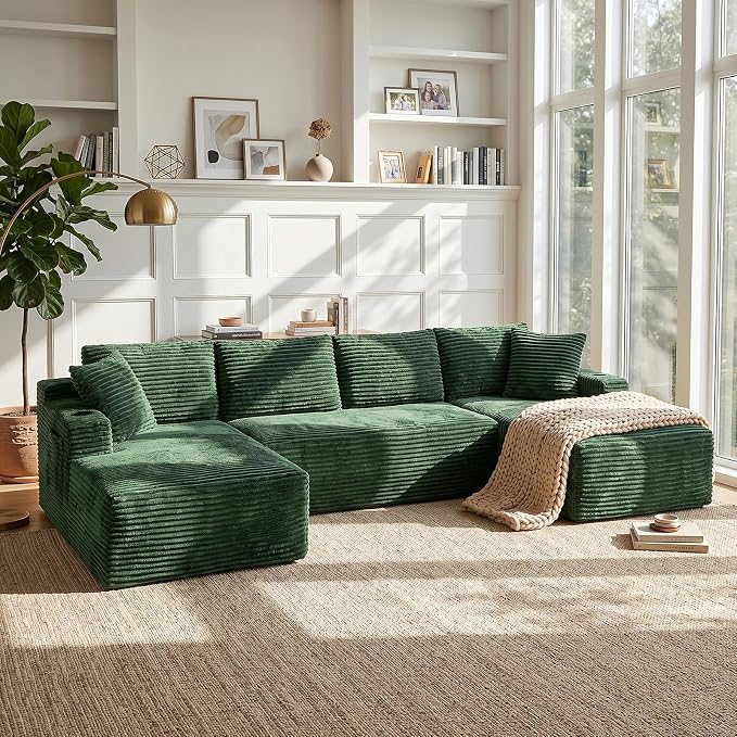 Corduroy L-Shaped Modular Sofa