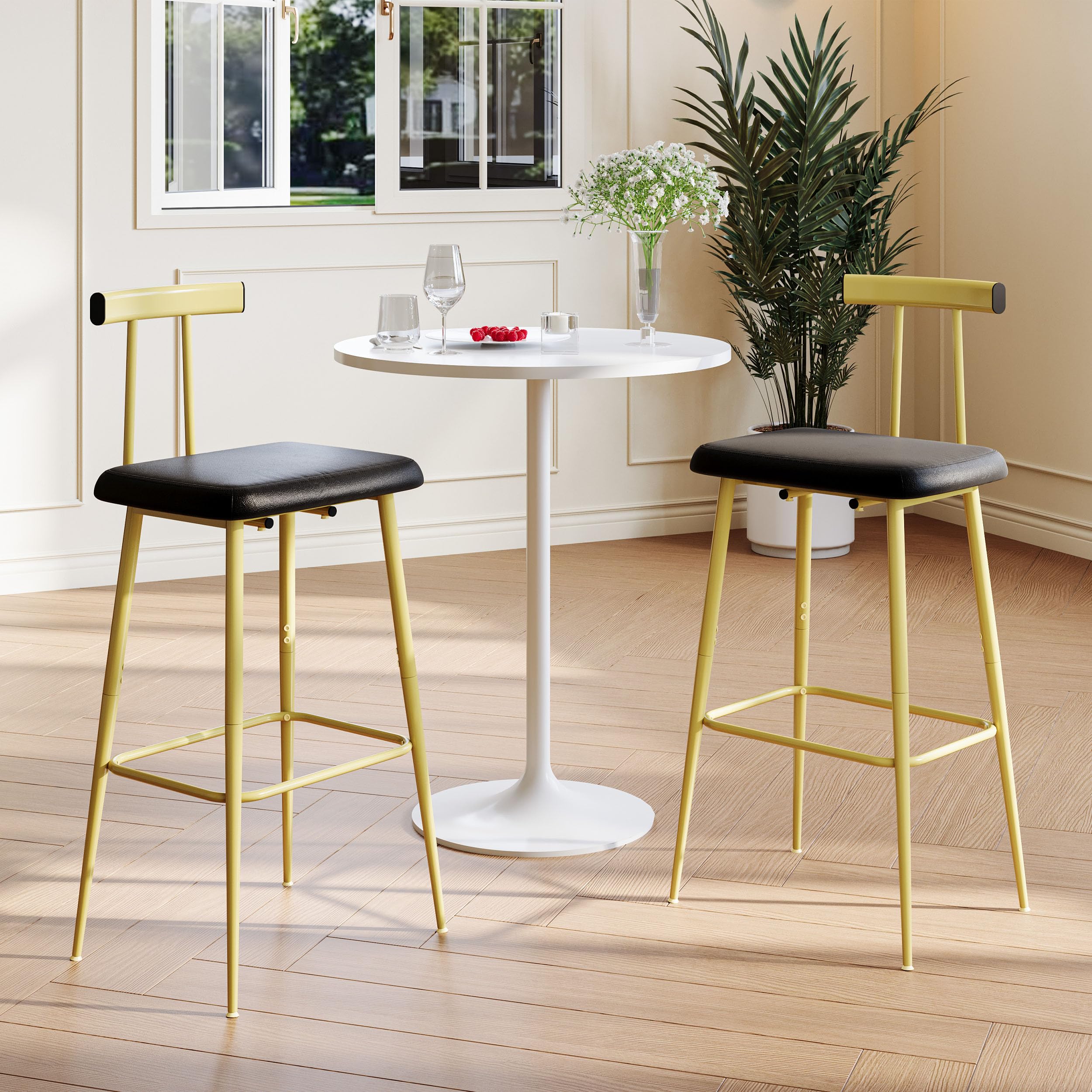 Industrial Bar Stools Set of 2 with Backrest & Footrest