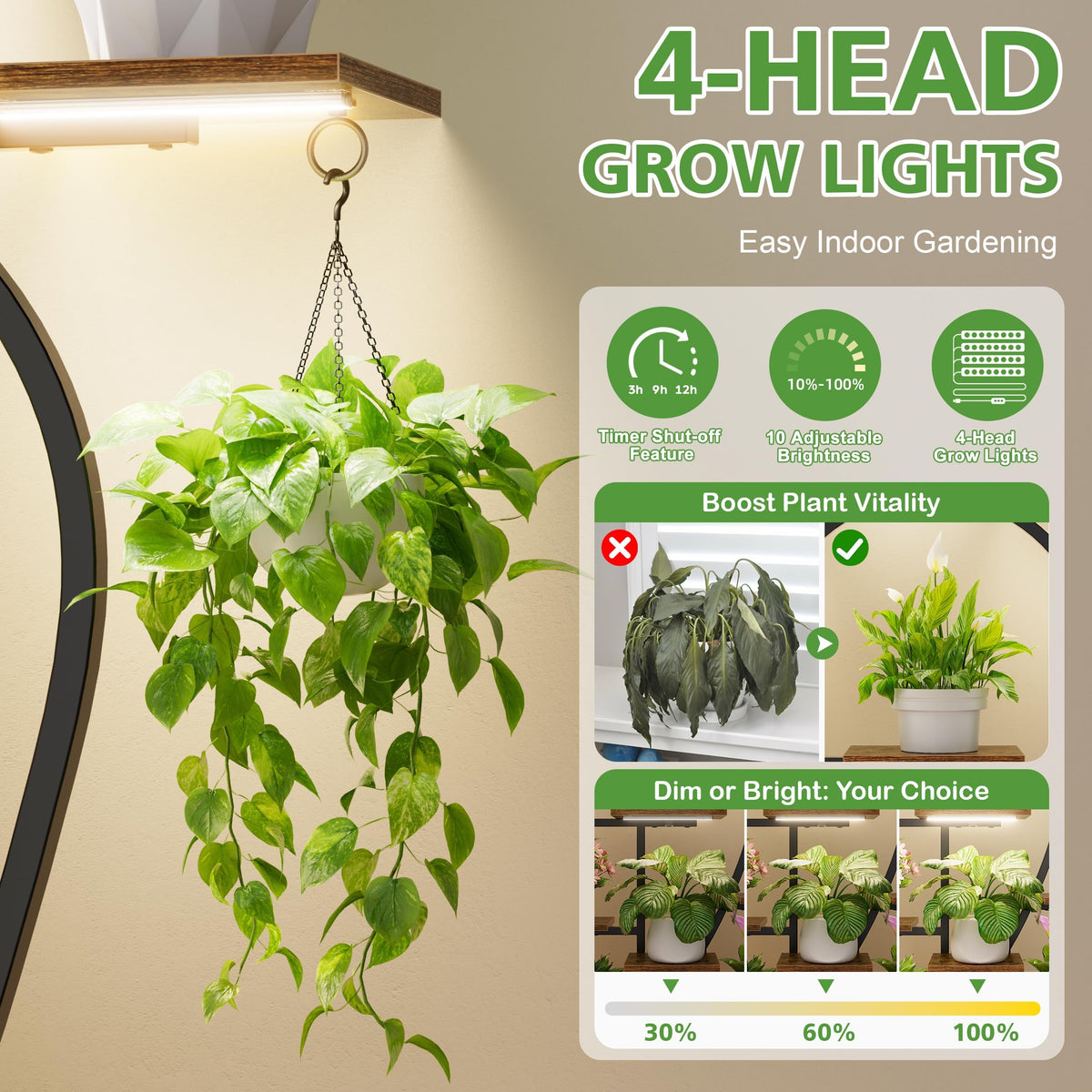 63'' Tall 9-Tier Indoor Plant Stand with Grow Light for Plants Display