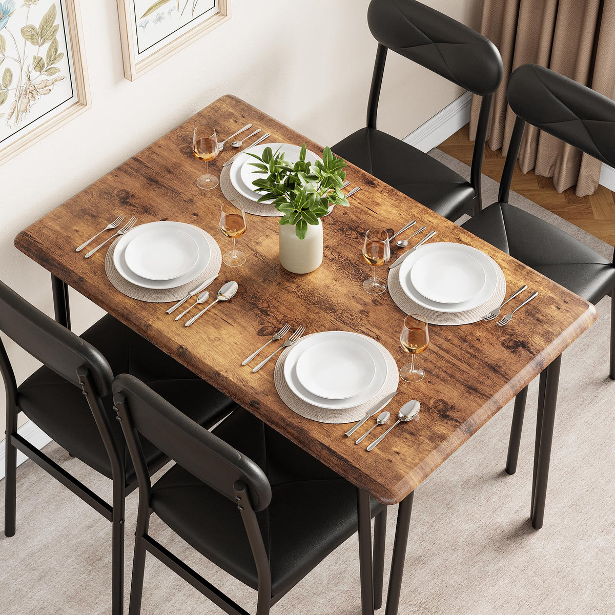 5-Piece Dining Table Set with Upholstered Chairs