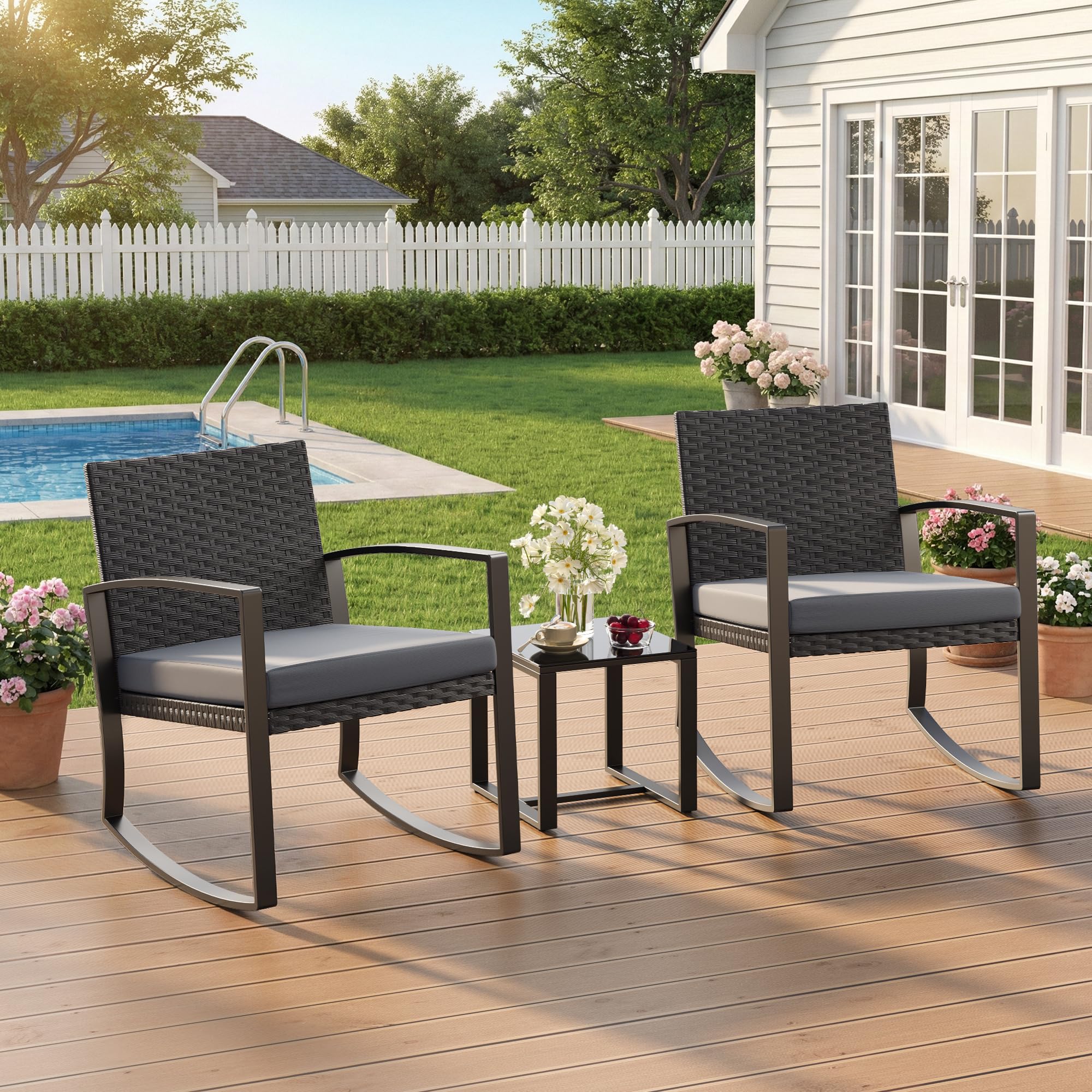 3-Piece Rattan Patio Bistro Set with Coffee Table