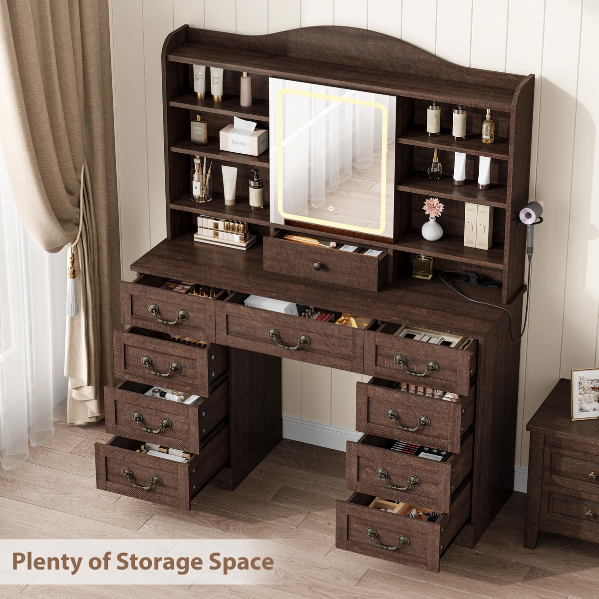 Lighted Makeup Vanity with Stool