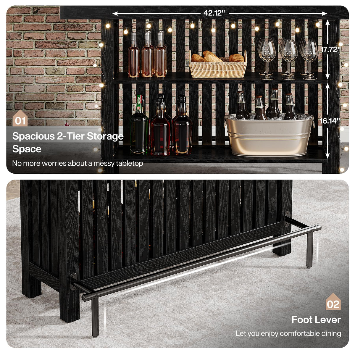 Bar Table with Storage and Footrest