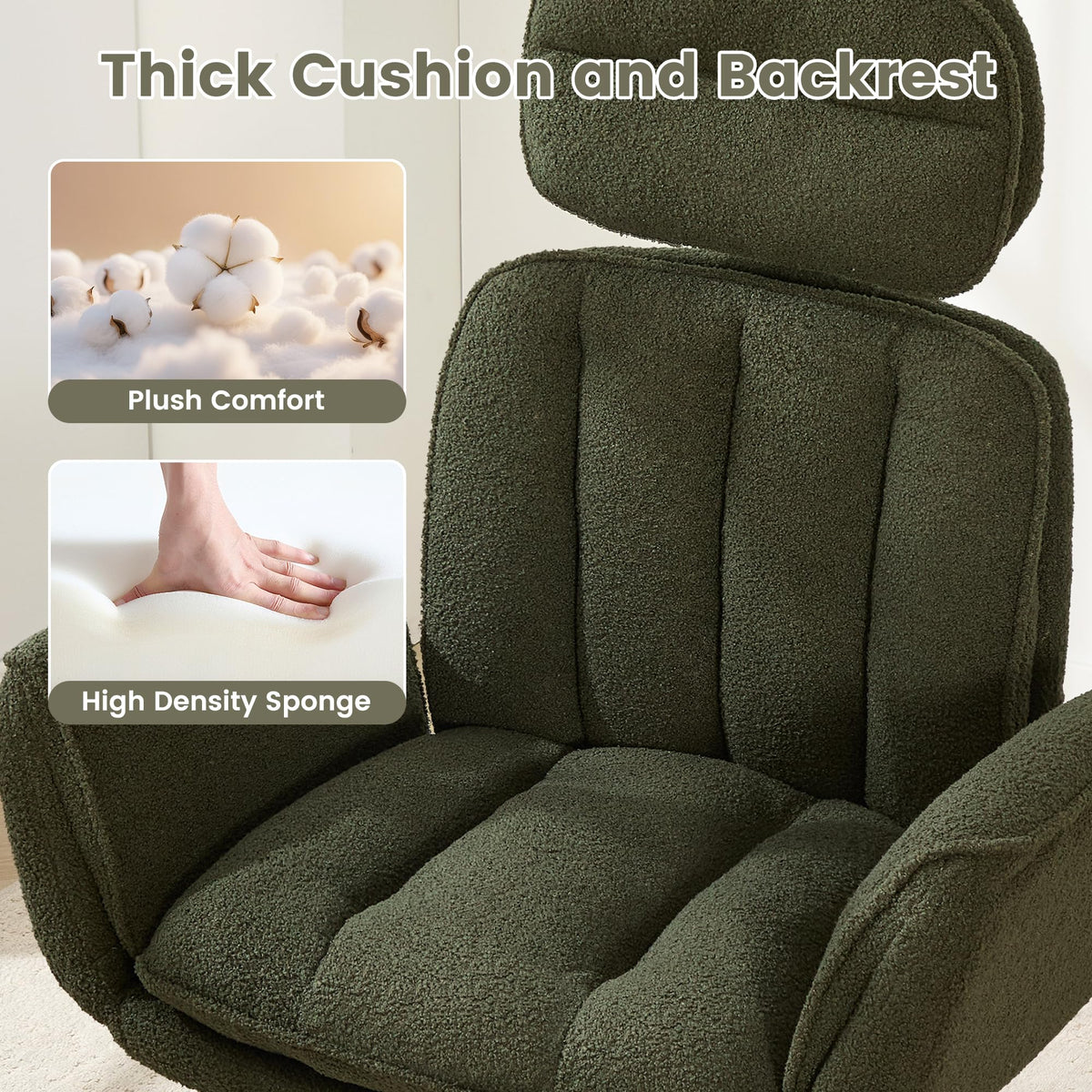 YUUIJOAA Big and Tall Office Chair with Flip Armrests, Teddy Criss Cross Legged Ergonomic Computer Gaming Chair with Foot Rest, Extra Wide Seat Office Desk Reclining Chair with Pet Seat, Green
