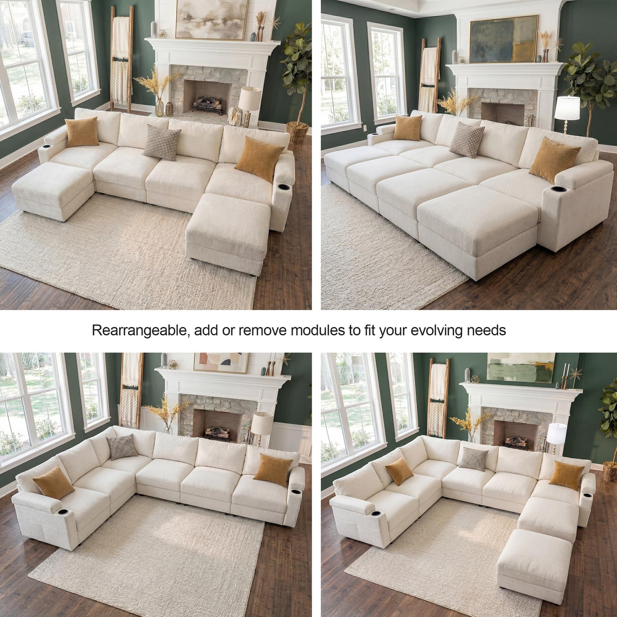 sectional couches for Living Room, Oversized Modular Cloud U Shaped Couch, FSC Certified Chenille, Removable Chaise Sofa (Beige, L Shaped 6 Seat)