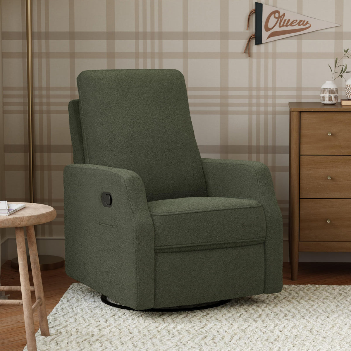 Olive Bouclé Swivel Glider Recliner