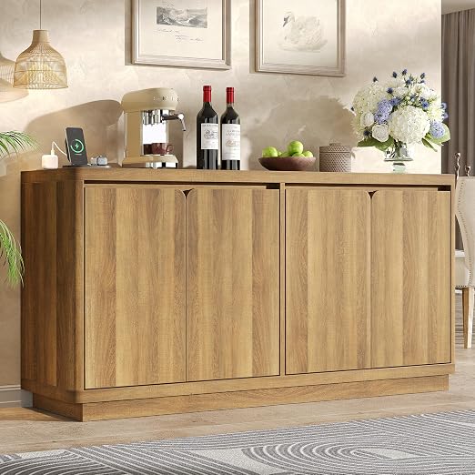 63" Buffet Cabinet with Power Outlet & Double-Arc Doors