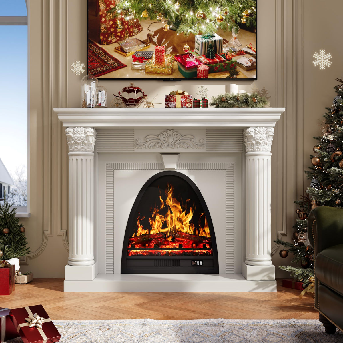 RECHHX 51.2” Solid Wood Electric Fireplace with Mantel, Fireplace TV Stand