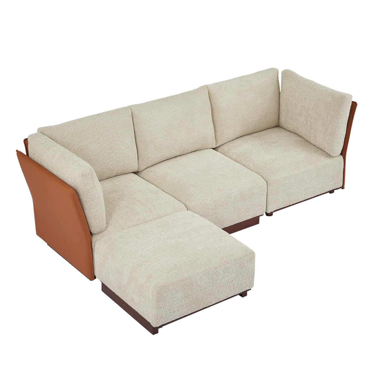Christopher Knight Home Macy Modern L-Shaped Modular Couch with Ottoman, Modular Sectional Sofa with Wooden Frame for 4, Boucle Fabric Lounge Sofa Couch for Living Room Home Office, Sesame