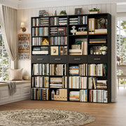 HOSTACK 73" Tall Bookshelf with Drawers, 7-Tier Black Bookshelf with Storage, Double Wide Bookcase with 14 Open Book Shelves, Wood Book Case with Adjustable Shelves for Media CD DVD Storage, Black